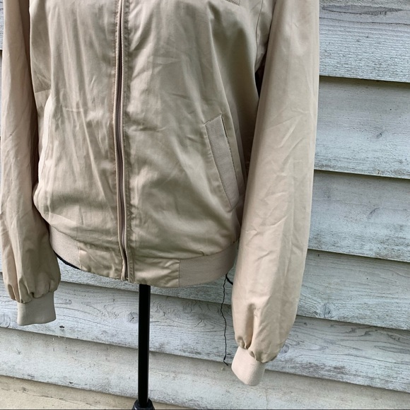 Vintage 80s Tan Khaki Zip Up Front Long Sleeve Collared Utility Bomber Jacket - Picture 10 of 16